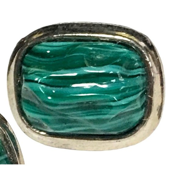 Vintage Silver Tone Metal Cufflinks Tie Clip Bar Set with Peking Glass Stones - Picture 4 of 5